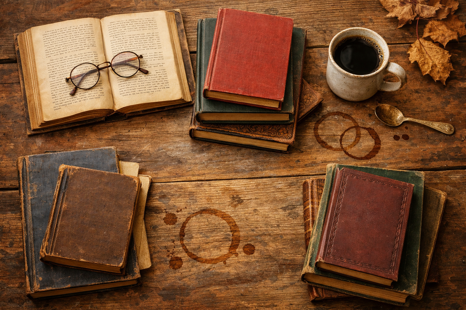 Ahşap masa üzerinde kitaplar